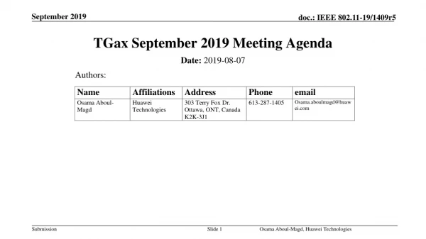 TGax September 2019 Meeting Agenda