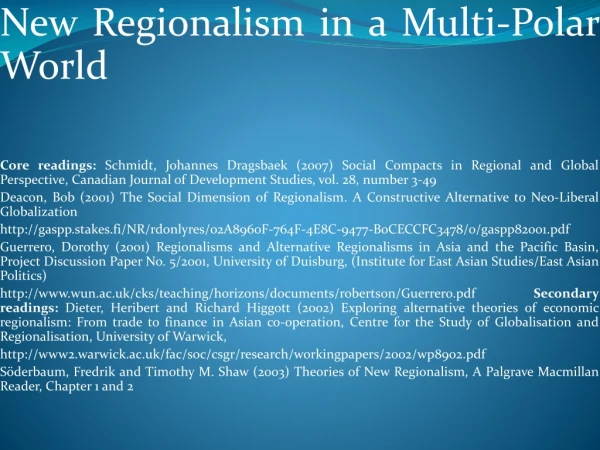 New Regionalism in a Multi-Polar World