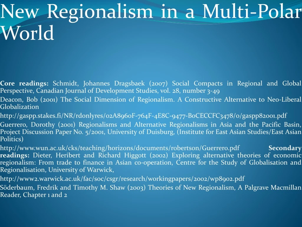 new regionalism in a multi polar world core