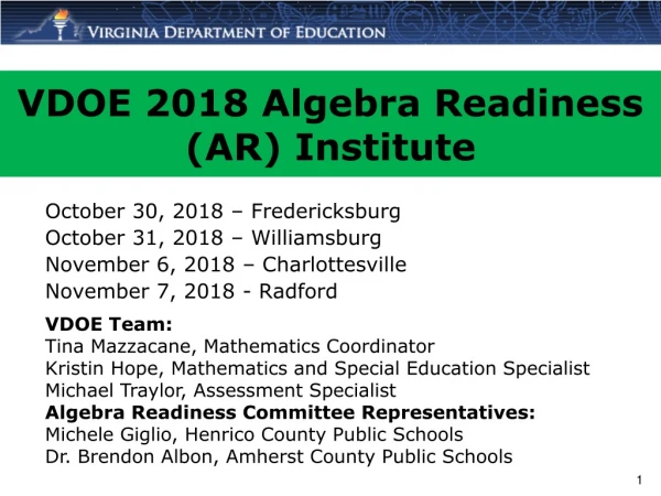 VDOE 2018 Algebra Readiness (AR) Institute