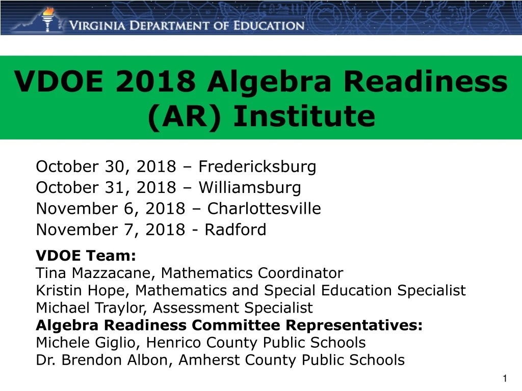 vdoe 2018 algebra readiness ar institute