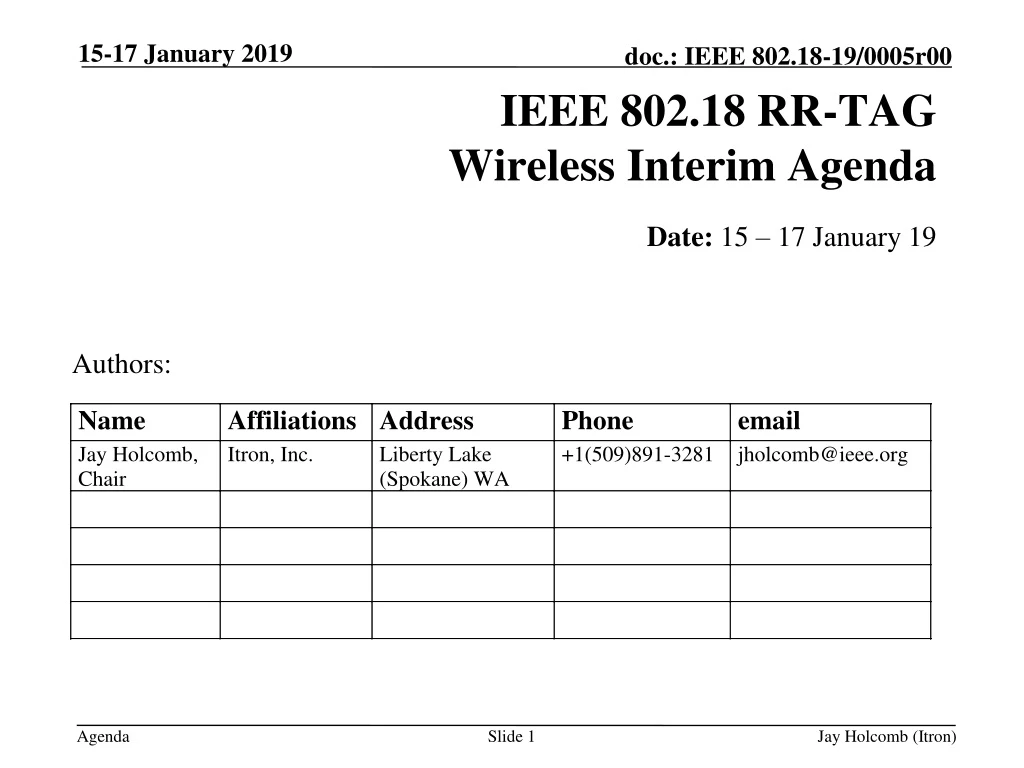 ieee 802 18 rr tag wireless interim agenda