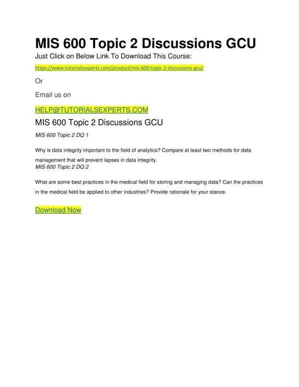 MIS 600 Topic 2 Discussions GCU