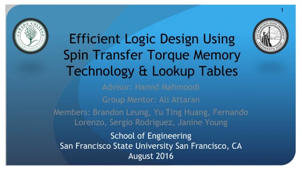 Efficient Logic Design Using Spin Transfer Torque Memory Technology &amp; Look u p Tables