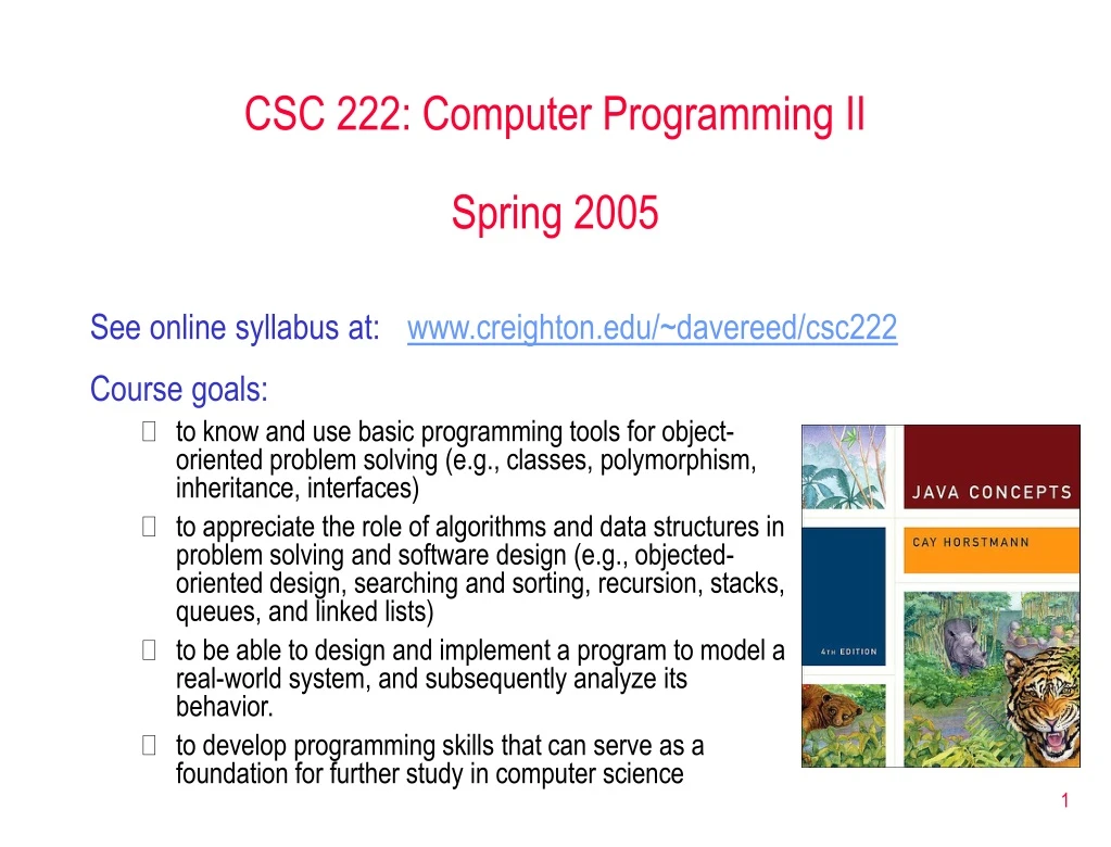 csc 222 computer programming ii spring 2005