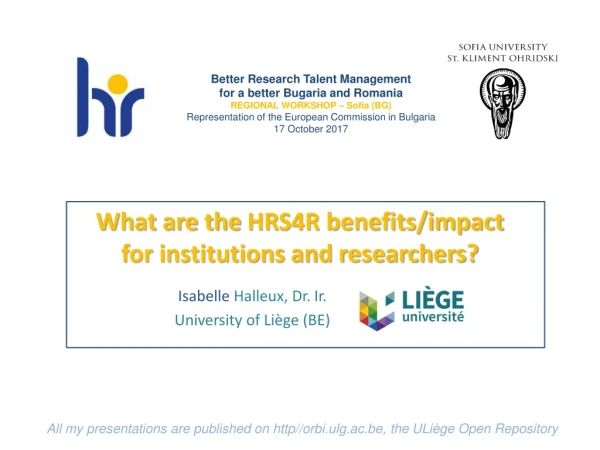 What are the HRS4R benefits/impact for institutions and researchers?