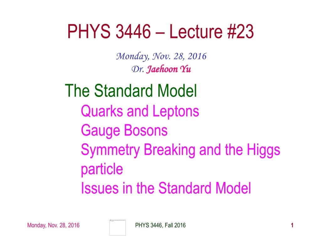 phys 3446 lecture 23