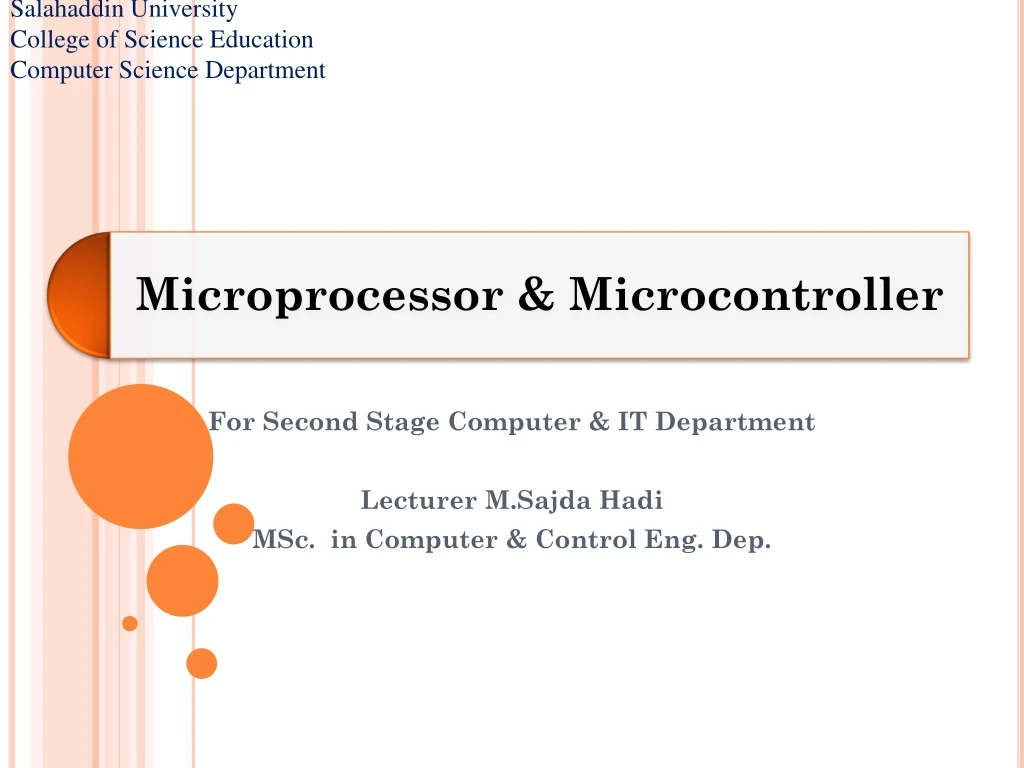 for second stage computer it department lecturer m sajda hadi msc in computer control eng dep