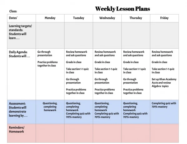 Weekly Lesson Plans