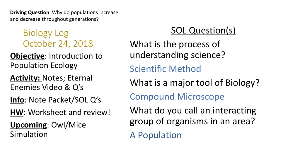 biology log october 24 2018