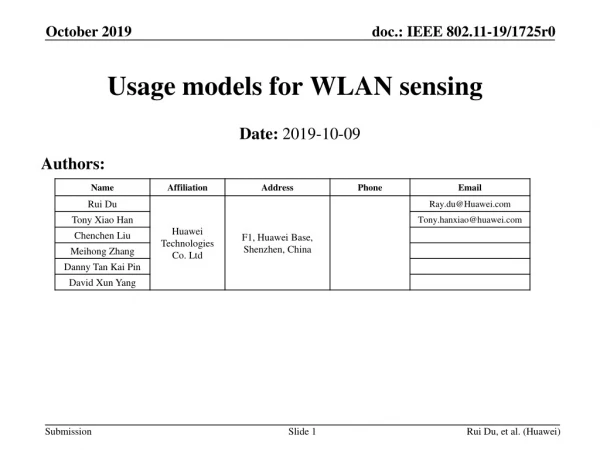 Usage models for WLAN sensing