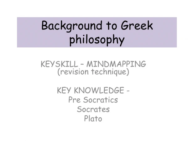 Background to Greek philosophy
