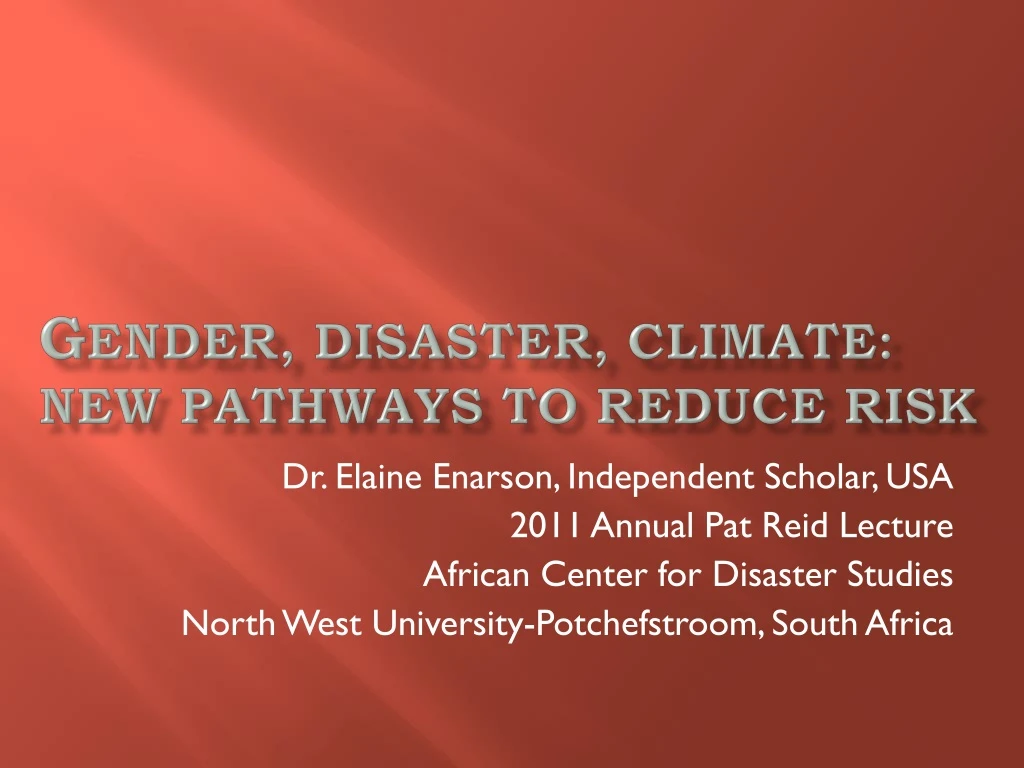 g ender disaster climate new pathways to reduce risk