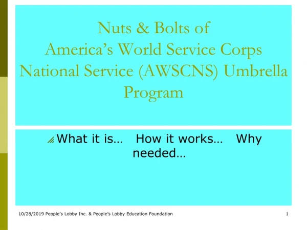 Nuts &amp; Bolts of America’s World Service Corps National Service (AWSCNS) Umbrella Program