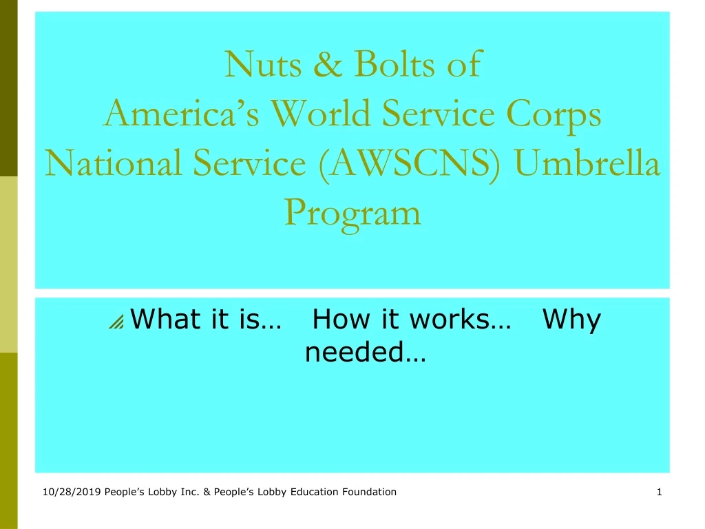 nuts bolts of america s world service corps national service awscns umbrella program
