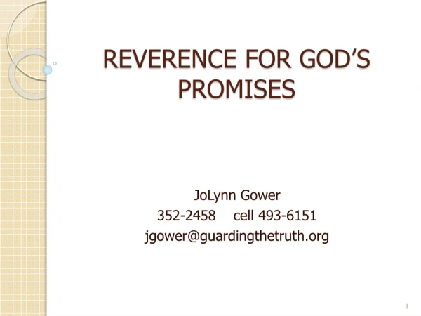 REVERENCE FOR GOD’S PROMISES