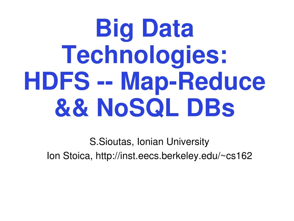 big data technologies hdfs map reduce nosql dbs