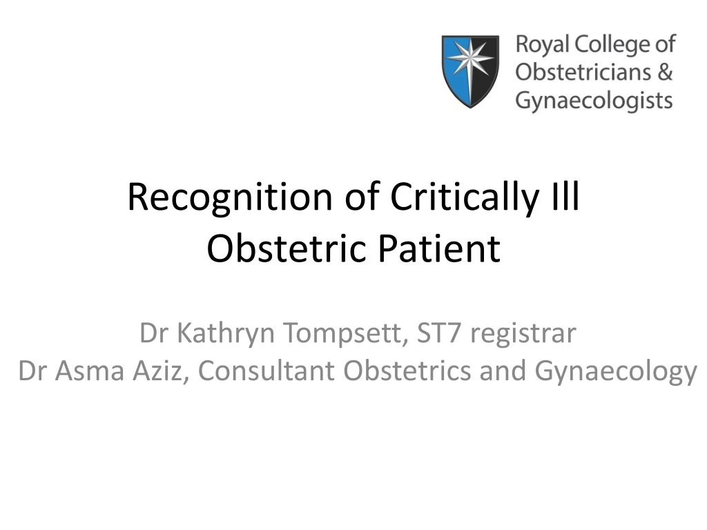 recognition of critically ill obstetric patient