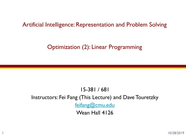 Artificial Intelligence: Representation and Problem Solving Optimization (2): Linear Programming