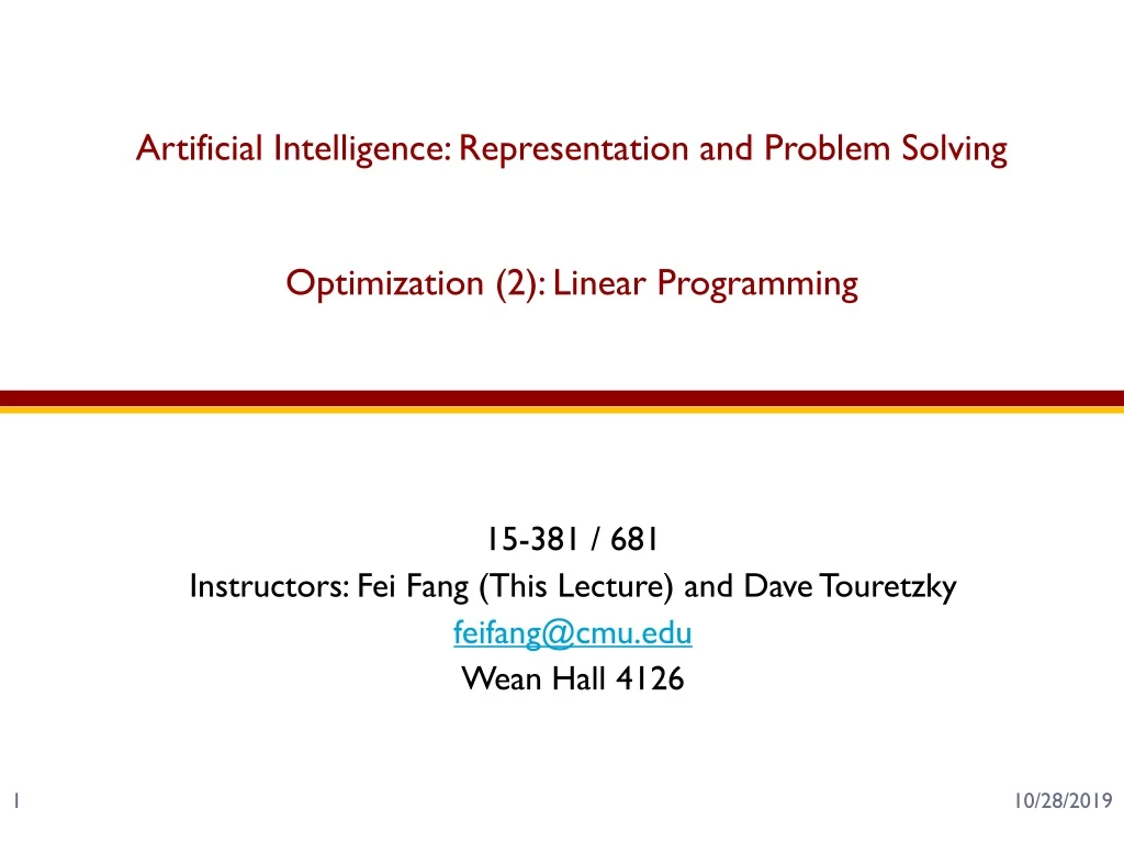 artificial intelligence representation and problem solving optimization 2 linear programming