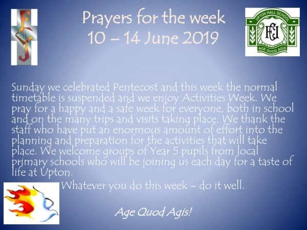 Prayers for the week 10 – 14 June 2019