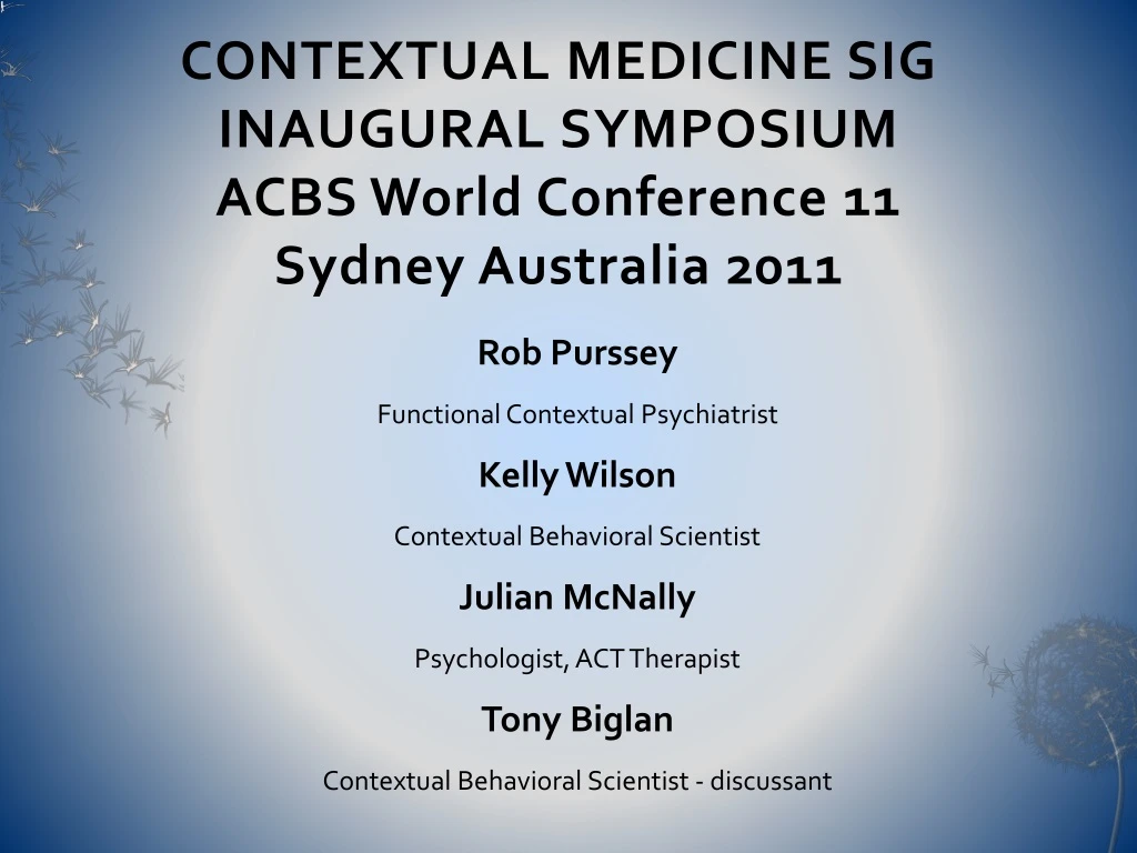 contextual medicine sig inaugural symposium acbs world conference 11 sydney australia 2011