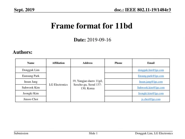 Frame format for 11bd