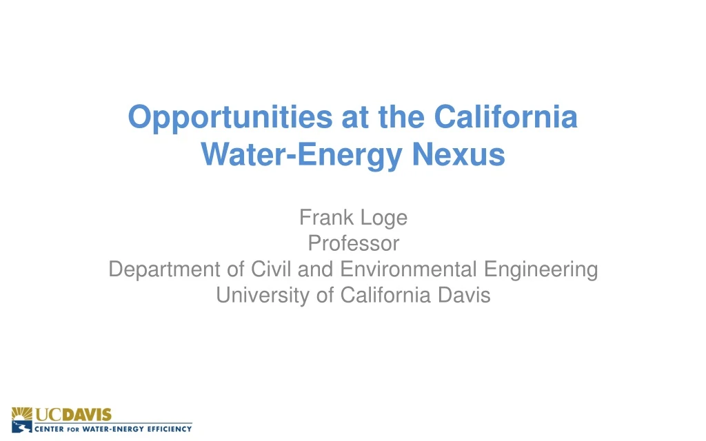 opportunities at the california water energy nexus