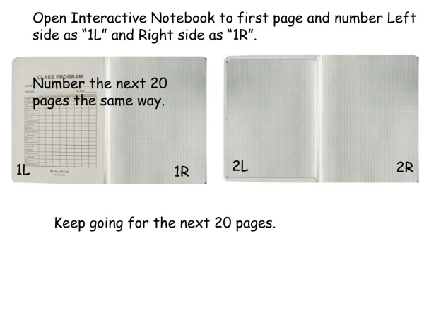 Open Interactive Notebook to first page and number Left side as “1L” and Right side as “1R”.