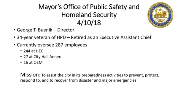 Mayor’s Office of Public Safety and Homeland Security 4/10/18