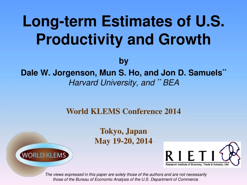 long term estimates of u s productivity and growth