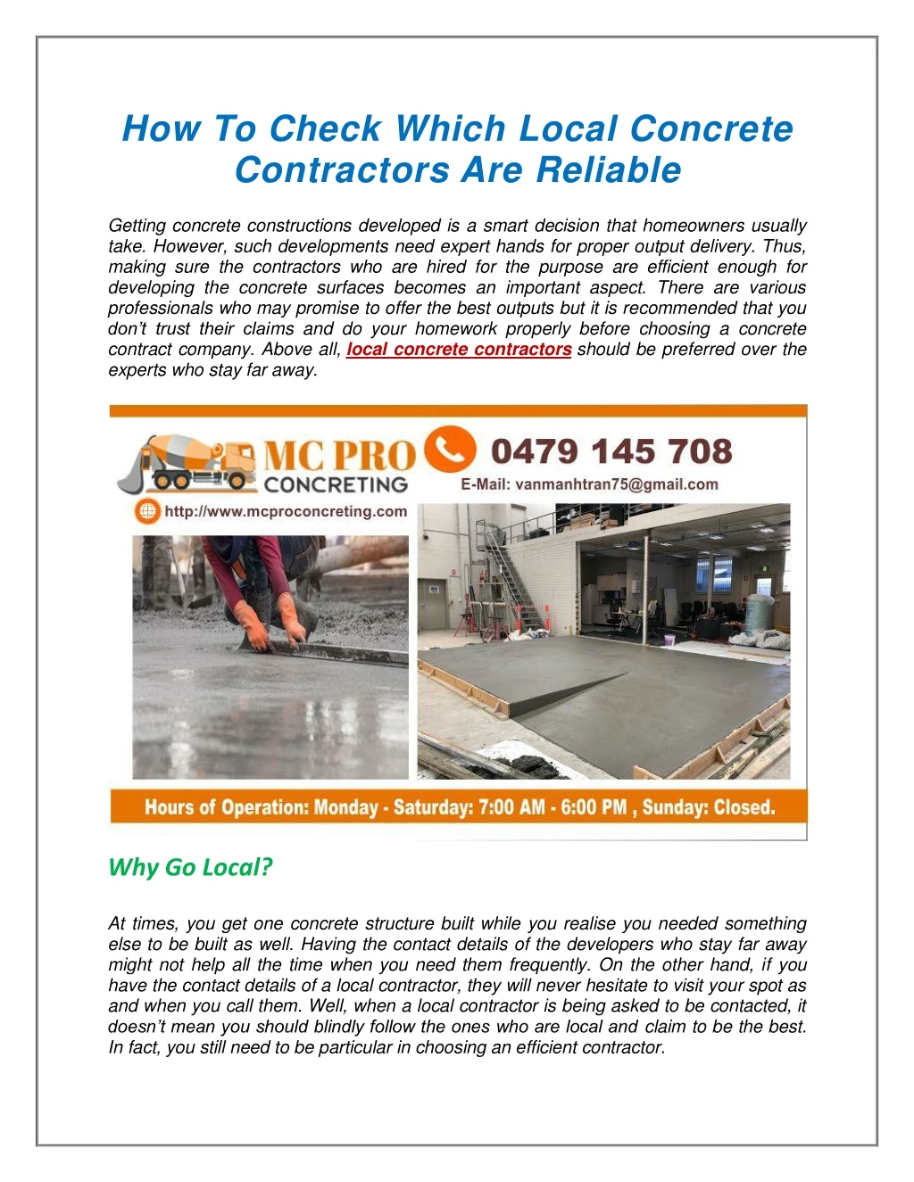 how to check which local concrete contractors