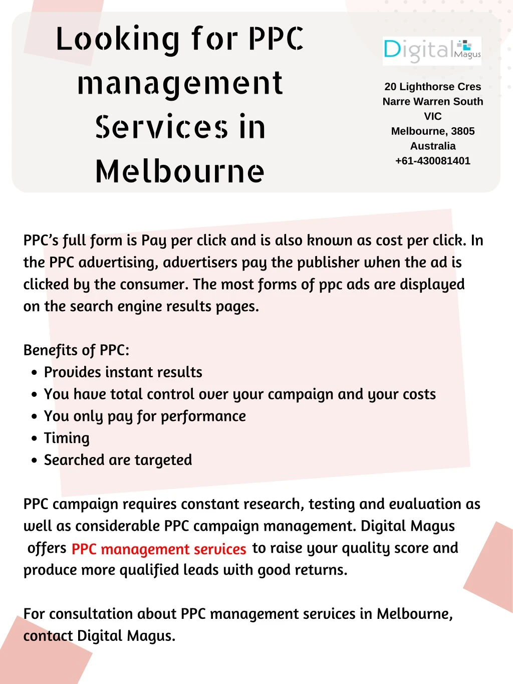 looking for ppc management services in melbourne