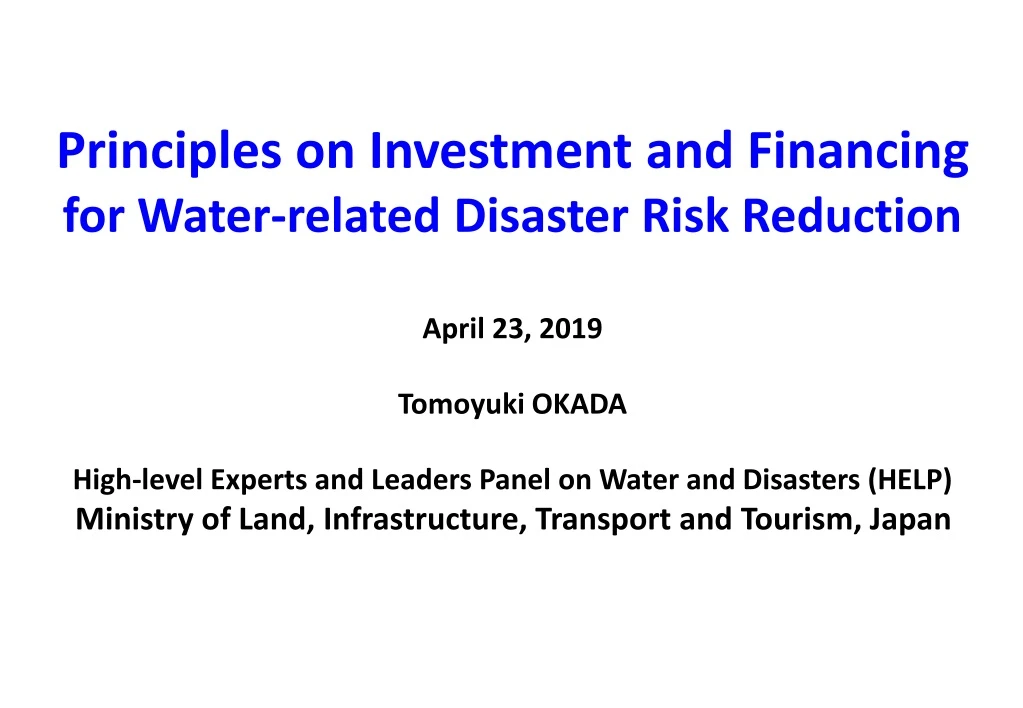 principles on investment and financing for water