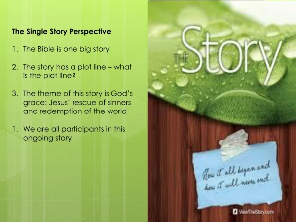 The Single Story Perspective The Bible is one big story