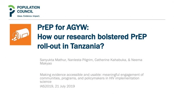 P r EP for AGYW: How our research bolstered PrEP roll-out in Tanzania ?