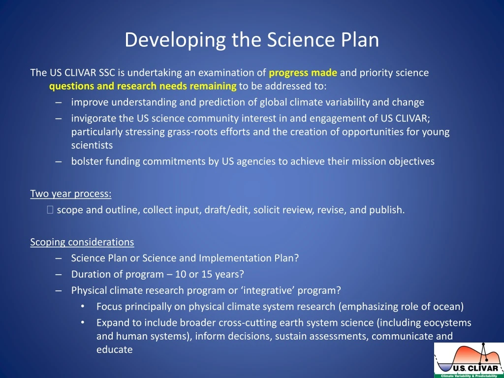 developing the science plan