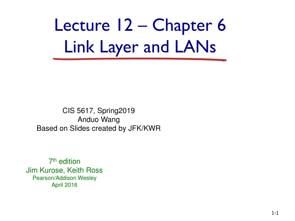 lecture 12 chapter 6 link layer and lans