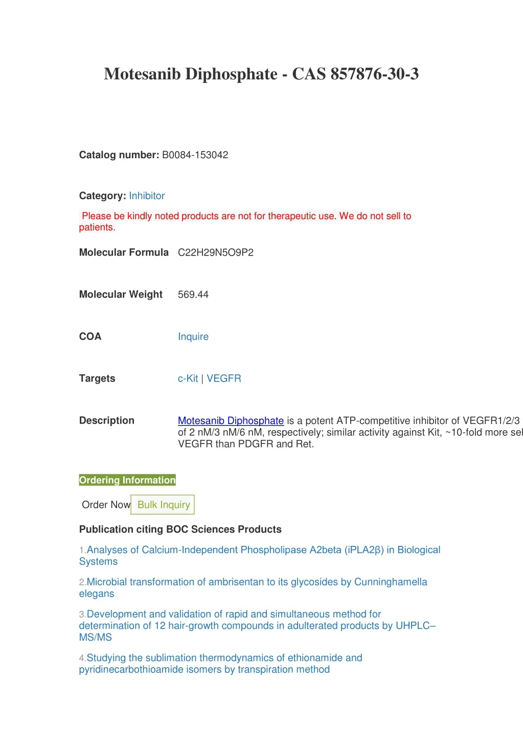 motesanib diphosphate cas 857876 30 3