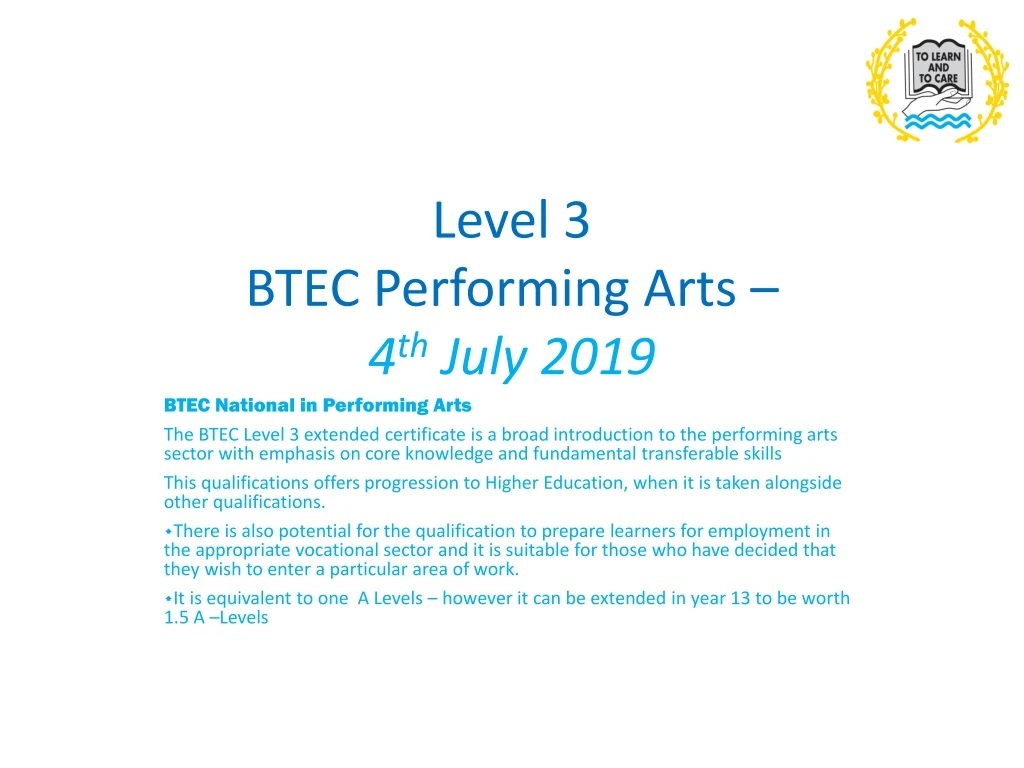 level 3 btec performing arts 4 th july 2019