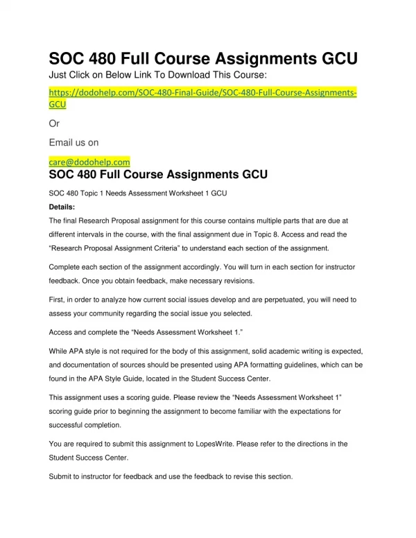 SOC 480 Full Course Assignments GCU
