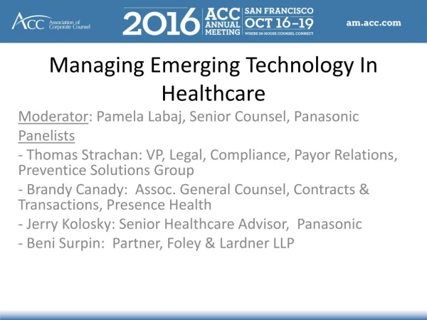 Managing Emerging Technology In Healthcare