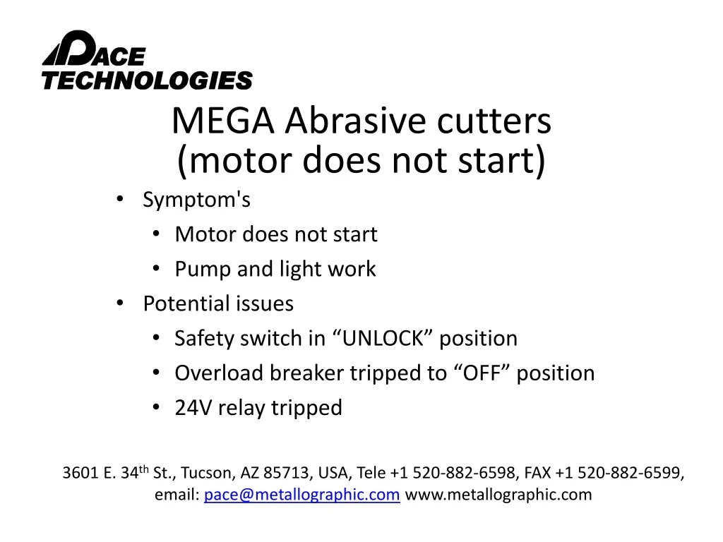 mega abrasive cutters motor does not start
