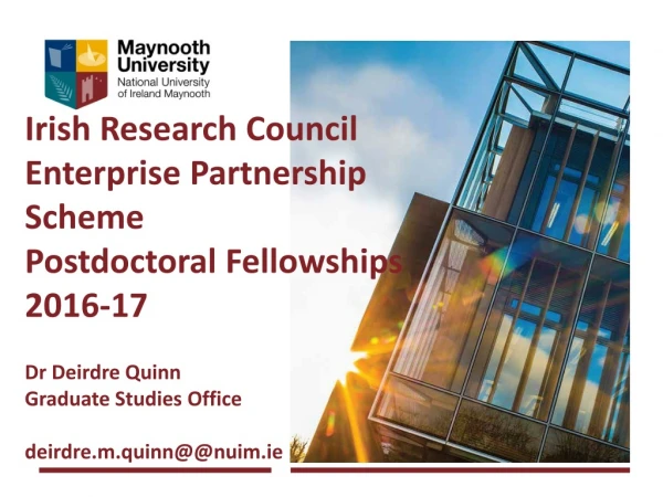 Irish Research Council Enterprise Partnership Scheme Postdoctoral Fellowships 2016-17