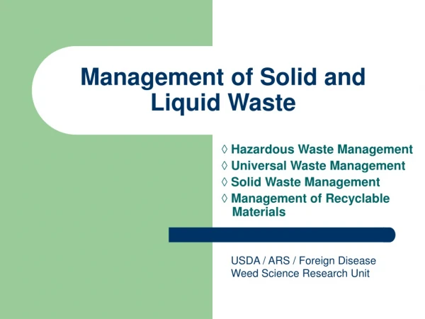 Management of Solid and Liquid Waste