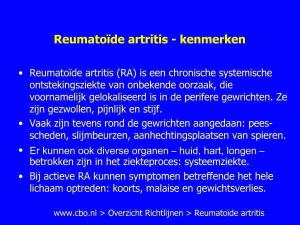 Reumato de artritis - kenmerken