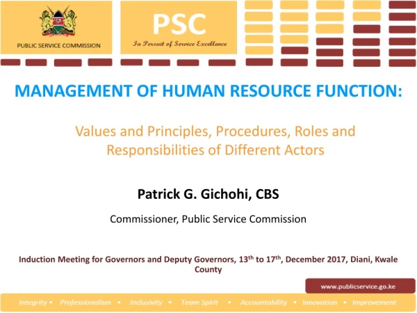 MANAGEMENT OF HUMAN RESOURCE FUNCTION: