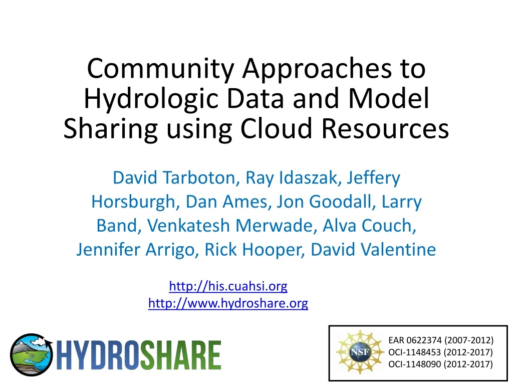 community approaches to hydrologic data and model sharing using cloud resources