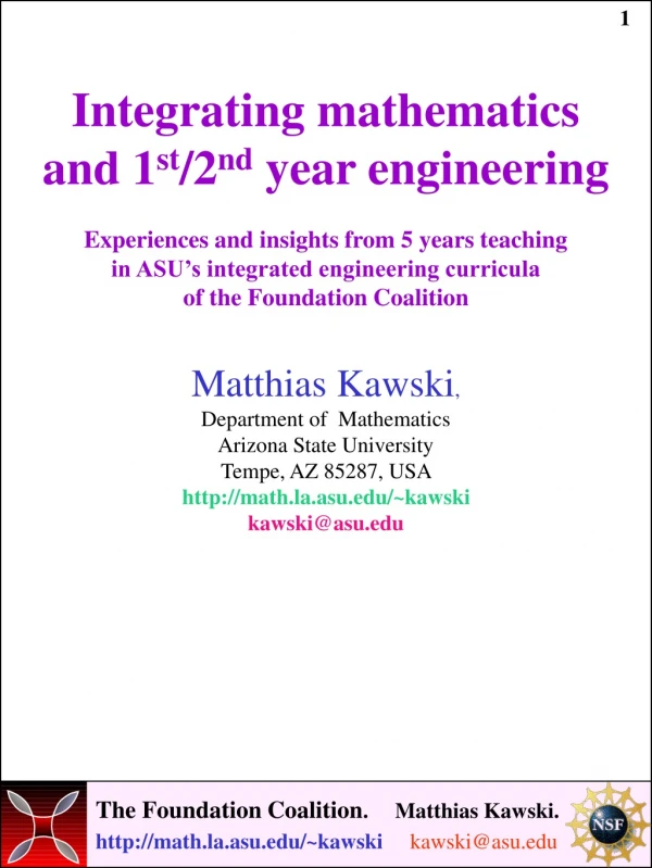 Matthias Kawski , Department of Mathematics Arizona State University