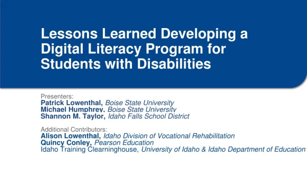 Lessons Learned Developing a Digital Literacy Program for Students with Disabilities